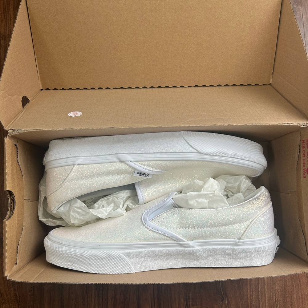 Vans Classic Slip-On White Glitter Shoe